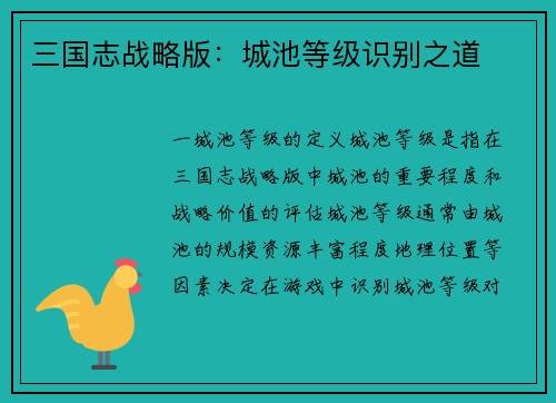 三国志战略版：城池等级识别之道